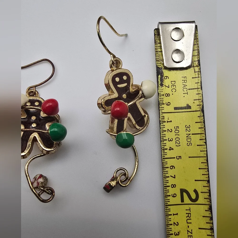 Charming Holiday Gingerbread Earrings with Gold and Red Accents